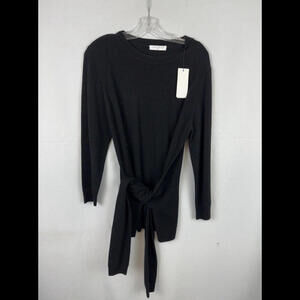 Sandro Sofy Wool Cashmere Tie Chest Crewneck Sweater Black Size 3, L